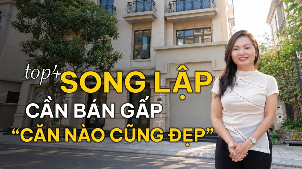 Đoàn Minh Trang giới thiệu 4 căn song lập, tứ lập Vinhomes Ocean Park 2 trước một dãy biệt thự kiến trúc Pháp