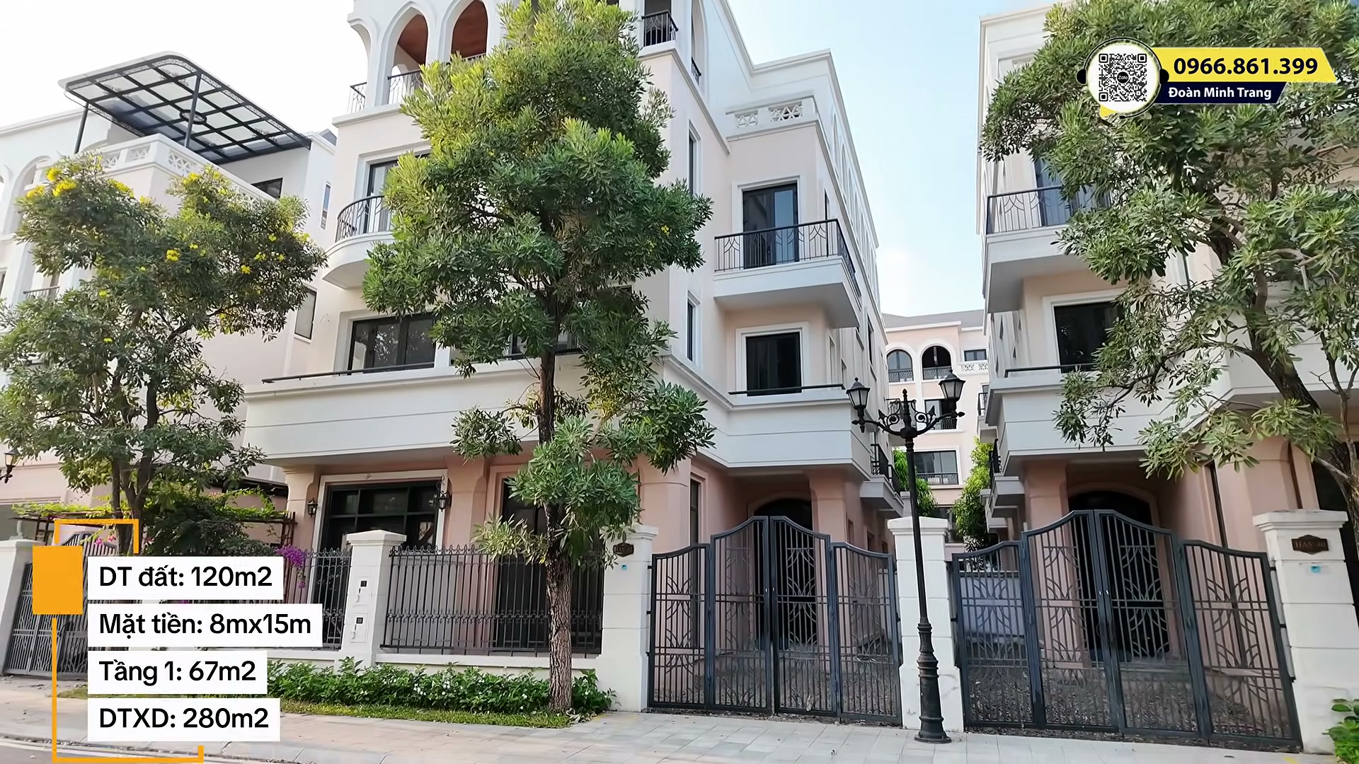 Mặt tiền căn tứ lập Hải Âu 5 với cổng sắt và sân trước, kèm thông số đất 120 m2, tổng sàn 280 m2